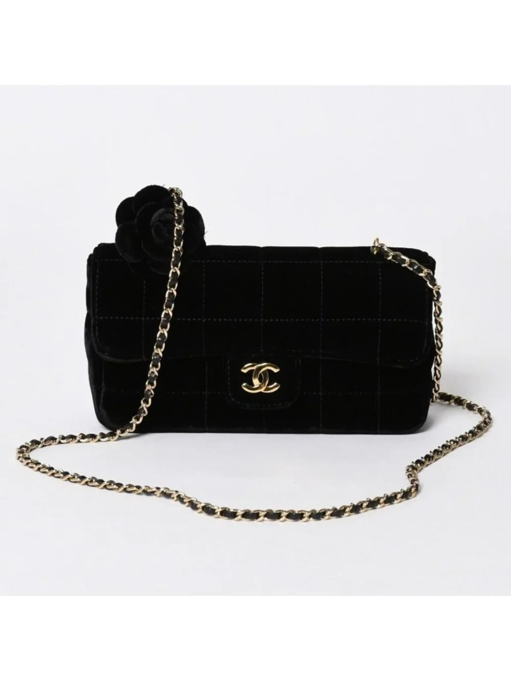 Chanel Choco Bar Velvet Single Flap Chain Bag Velour Gold